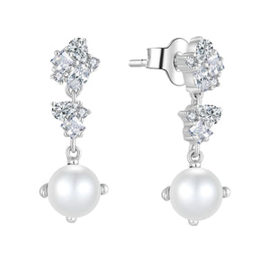 Pearl & CZ Cluster Earrings