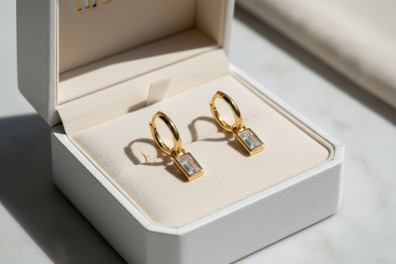 Baguette CZ Drop Hoop Earrings