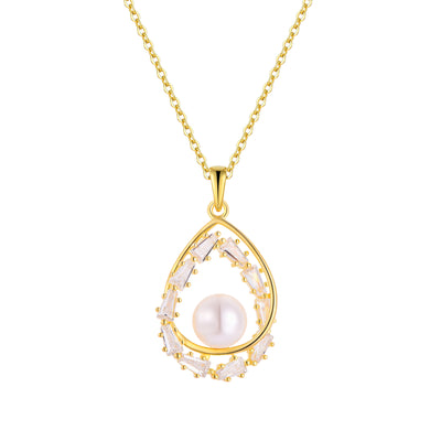 Baguette Teardrop Pearl Pendant