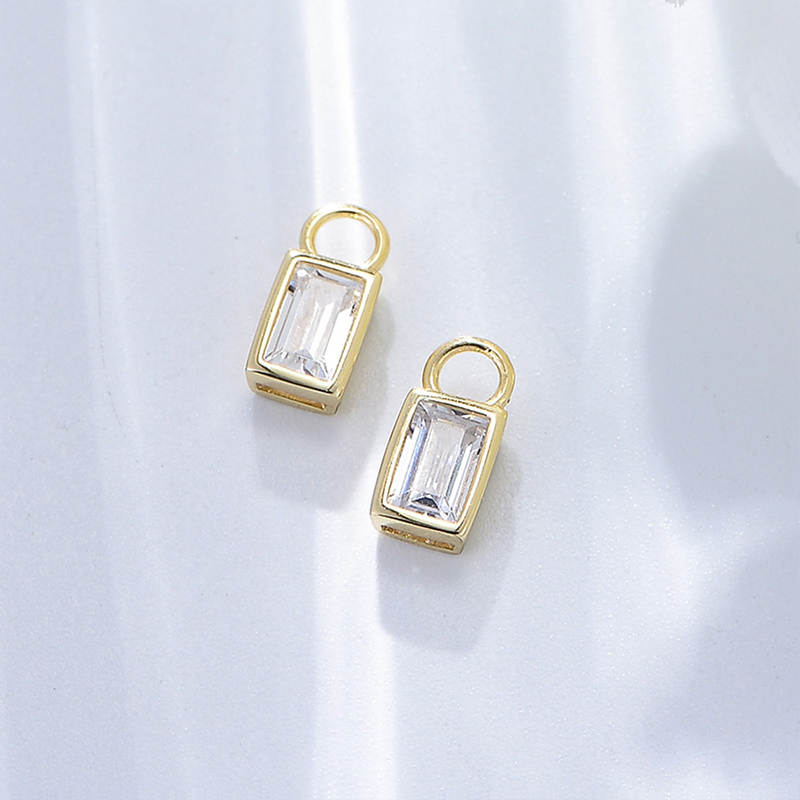 Baguette CZ drop earring charm detail in gold — Aurilyn