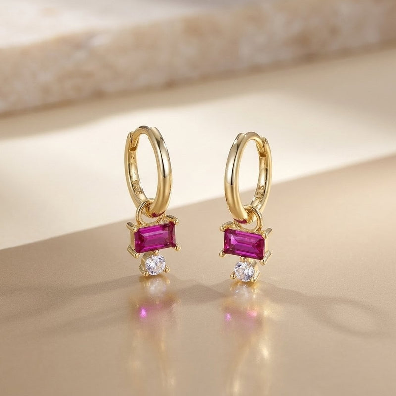 Ruby Red Drop Hoop Earrings