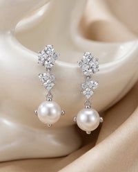Pearl & CZ Cluster Earrings