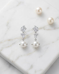 Pearl & CZ Cluster Earrings