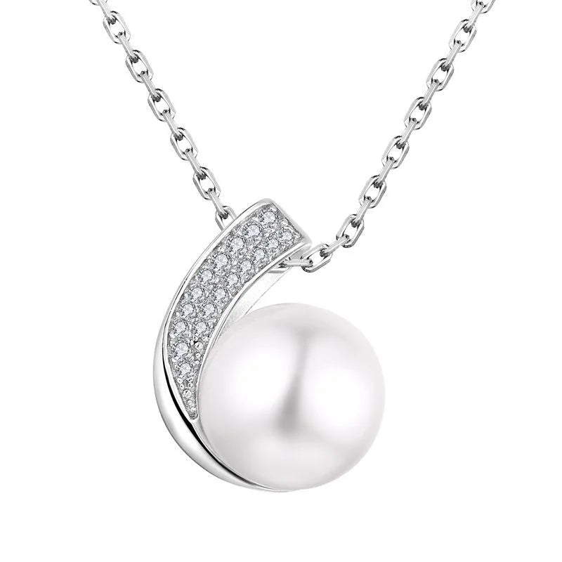 Sculptural Pearl Pave Pendant, freshwater pearl 925 silver — Aurilyn