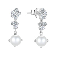 Pearl and CZ Cluster Earrings, freshwater pearl 925 silver — Aurilyn
