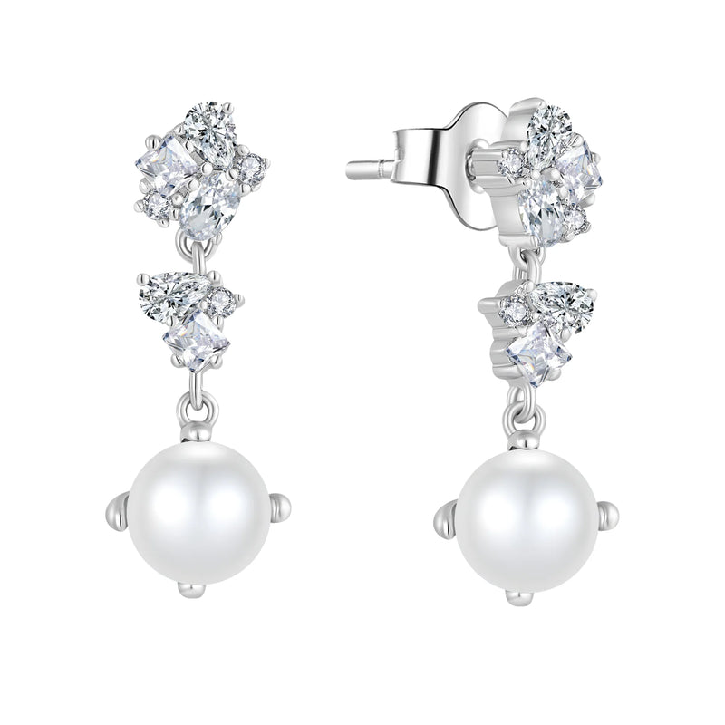Pearl and CZ Cluster Earrings, freshwater pearl 925 silver — Aurilyn