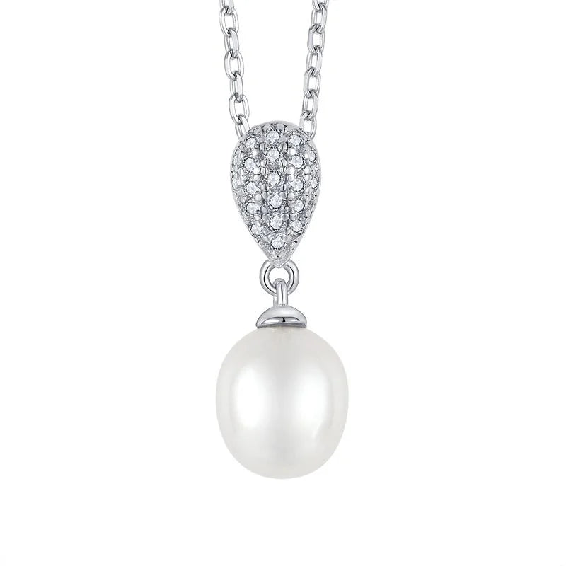 Teardrop Pave Pearl Pendant, freshwater pearl 925 silver — Aurilyn