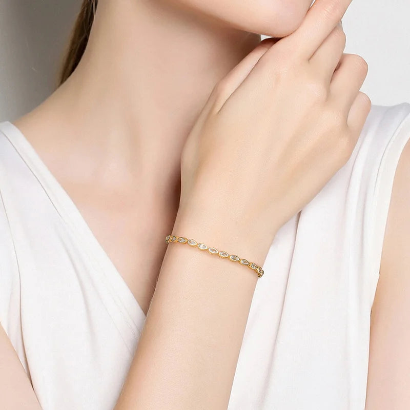 Premium 24K Gold Plated 925 Sterling Silver Teardrop Tennis Bracelet