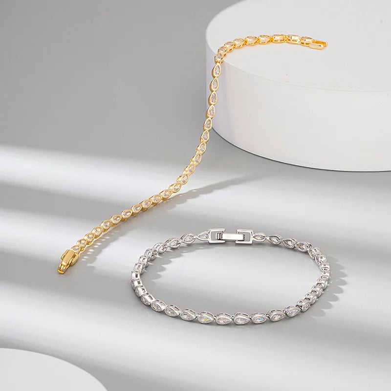 Premium 24K Gold Plated 925 Sterling Silver Teardrop Tennis Bracelet