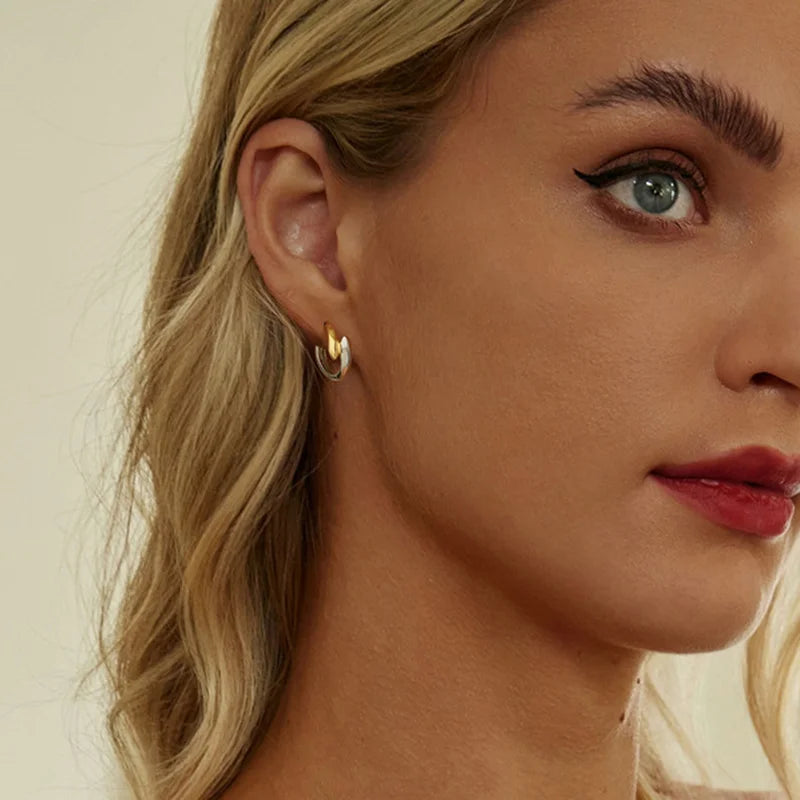 Two-Tone Overlapping Hoop Earrings