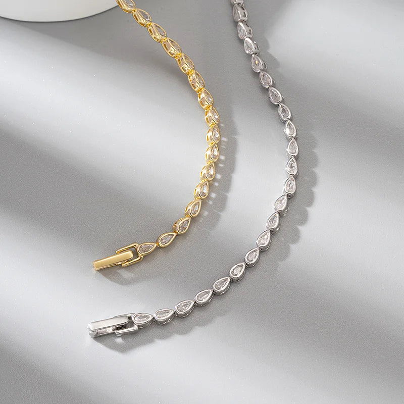Premium 24K Gold Plated 925 Sterling Silver Teardrop Tennis Bracelet