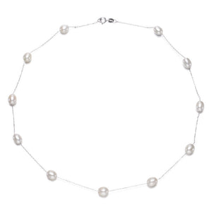 Nautical Pearl Station Necklace, freshwater pearls 925 silver — Aurilyn