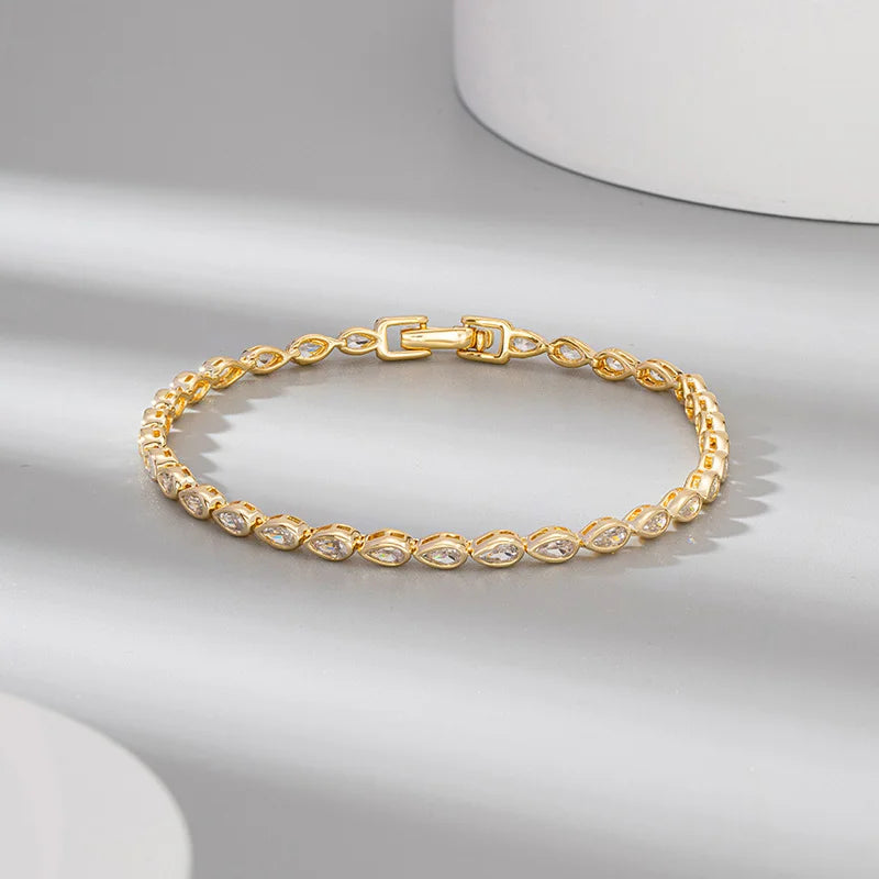 Premium 24K Gold Plated 925 Sterling Silver Teardrop Tennis Bracelet