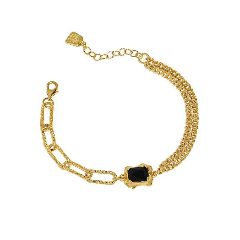 Aurilyn Layered Black Bead Chain Bracelet - 18K Gold Plated Preimum