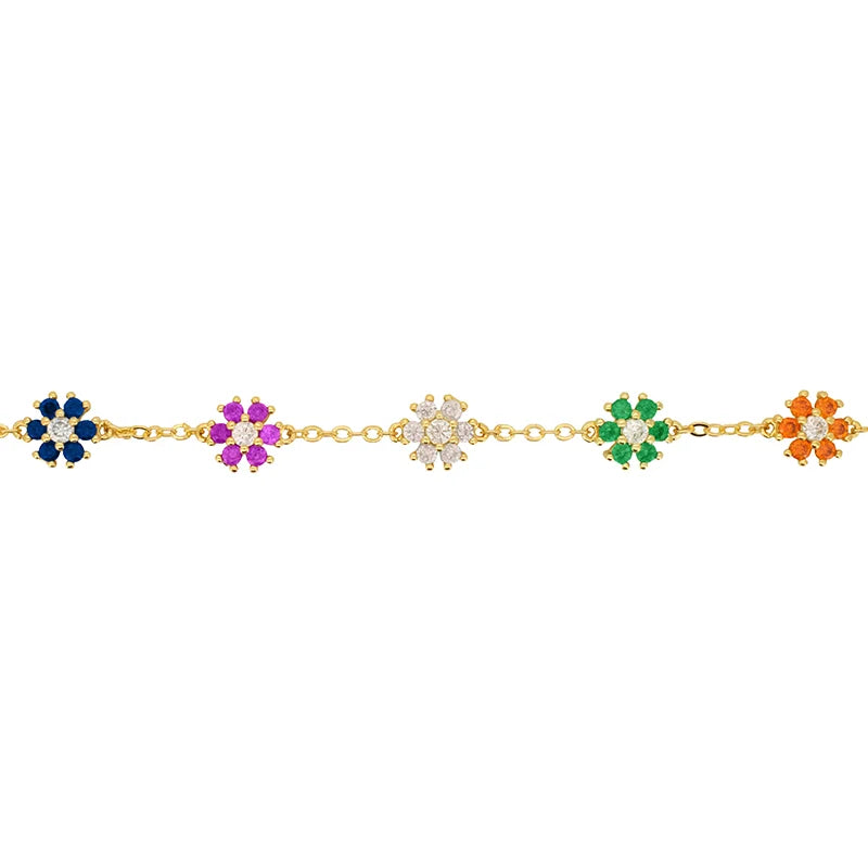 Multi-Colour Flower Bracelet 18K Gold Plated 925 Sterling Silver