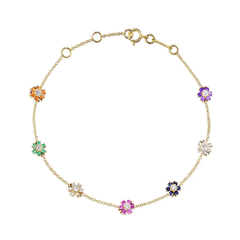 Multi-Colour Flower Bracelet 18K Gold Plated 925 Sterling Silver