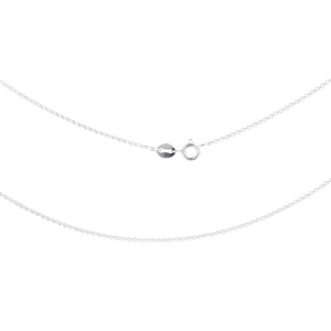 Silver necklace with a small round pendant on a white background