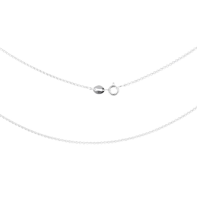 Silver necklace with a small round pendant on a white background