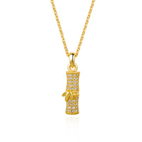 Bamboo Pave Pendant Necklace, 18K gold plated 925 silver — Aurilyn