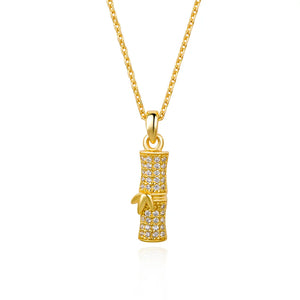 Bamboo Pave Pendant Necklace, 18K gold plated 925 silver — Aurilyn