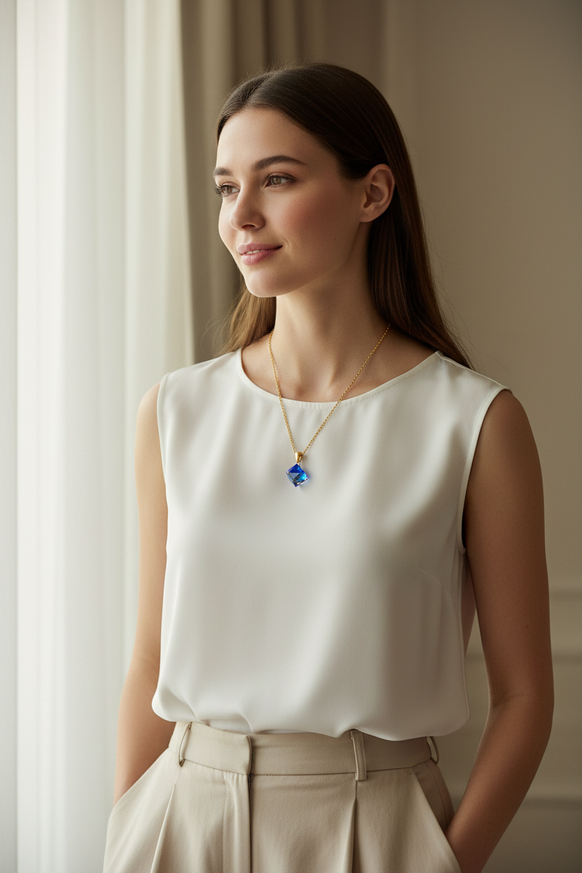 Aurilyn Simple Silver Crystal Charm Necklace