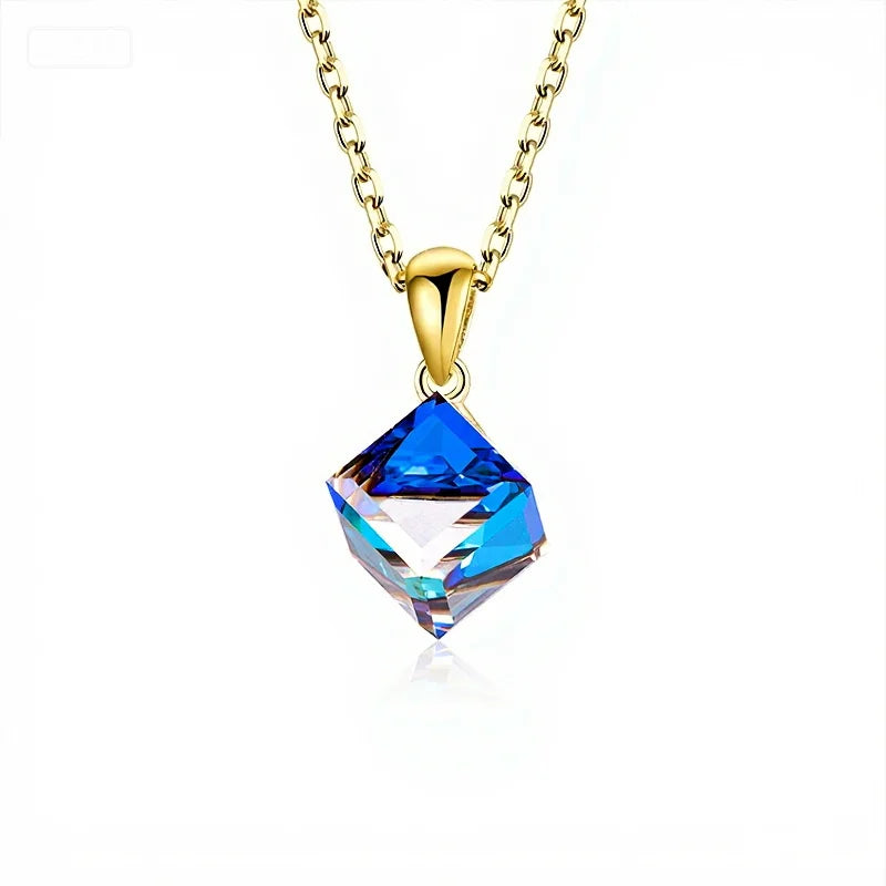 Blue Crystal Pendant Necklace, gold plated 925 silver — Aurilyn