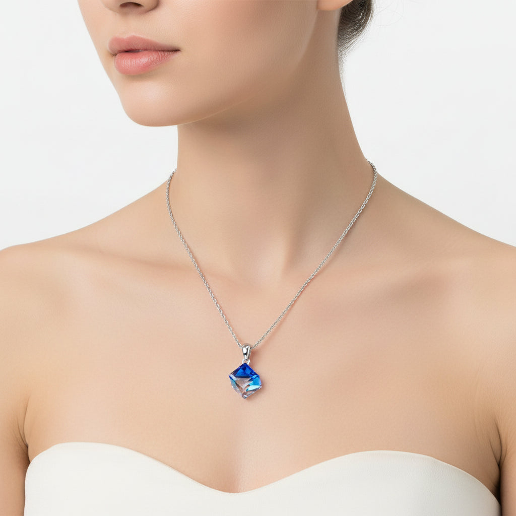 Aurilyn Blue Crystal Pendant Necklace