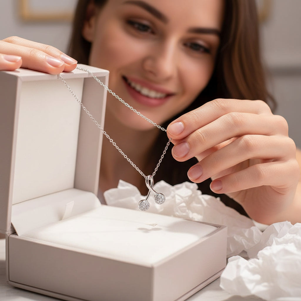 Silver necklace with a unique pendant on a white background