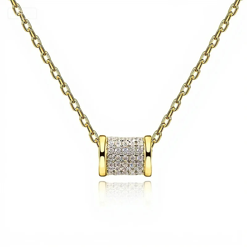 Cylinder Pave Pendant Necklace, 18K gold plated 925 silver — Aurilyn