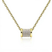 Cylinder Pave Pendant Necklace, 18K gold plated 925 silver — Aurilyn