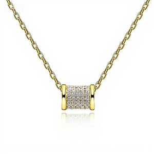 Cylinder Pave Pendant Necklace, 18K gold plated 925 silver — Aurilyn