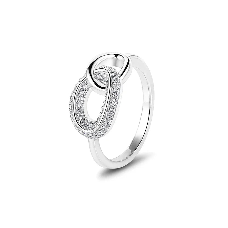 Silver Variant: Aurilyn Interlocked Pave Ring in 925 sterling silver with rhodium plating, zircon pavé interlocked design, hypoallergenic and hand-finished