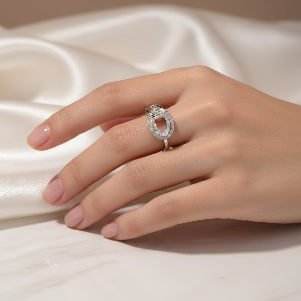 Aurilyn S925 Sterling Silver Gold Diamond Band Ring for Women