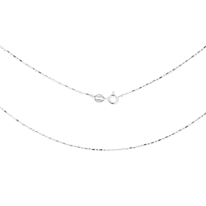 Silver necklace with a small pendant on a white background