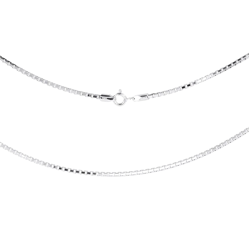 Silver chain necklace on a white background