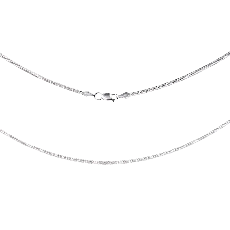Silver chain necklace on a white background