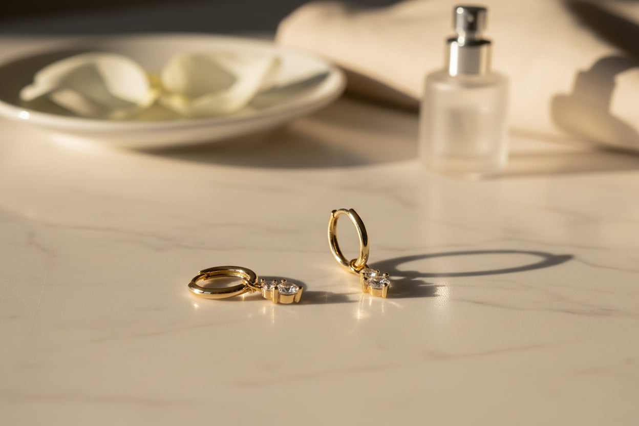 Aurilyn Dainty CZ Drop Hoop Earrings