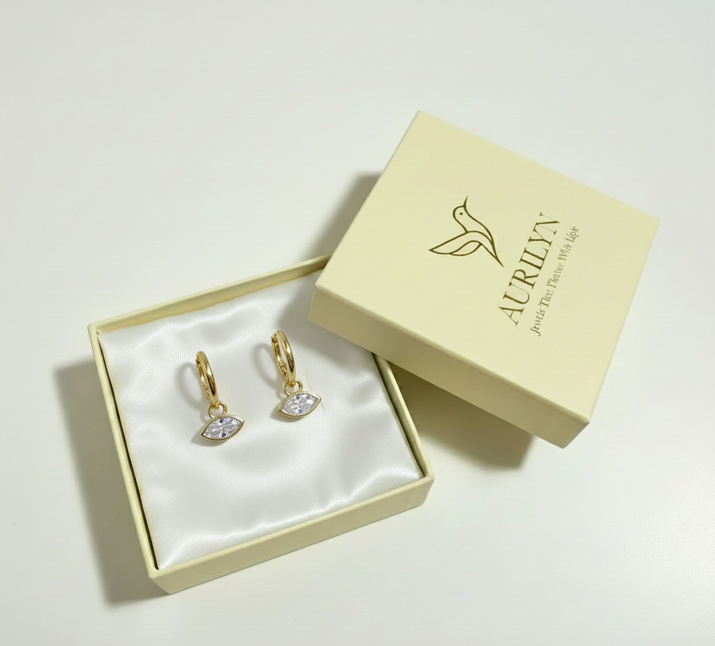 Marquise CZ Drop Hoop Earrings