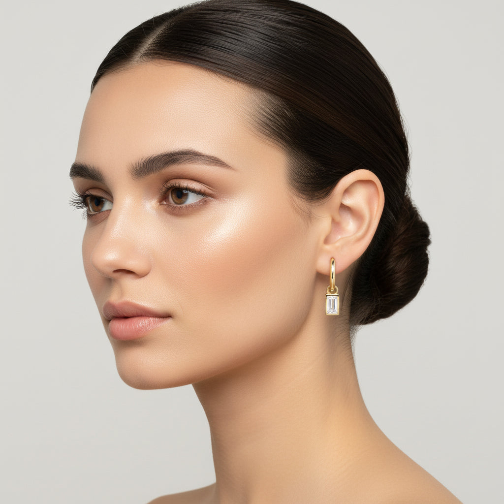 Baguette CZ Drop Hoop Earrings