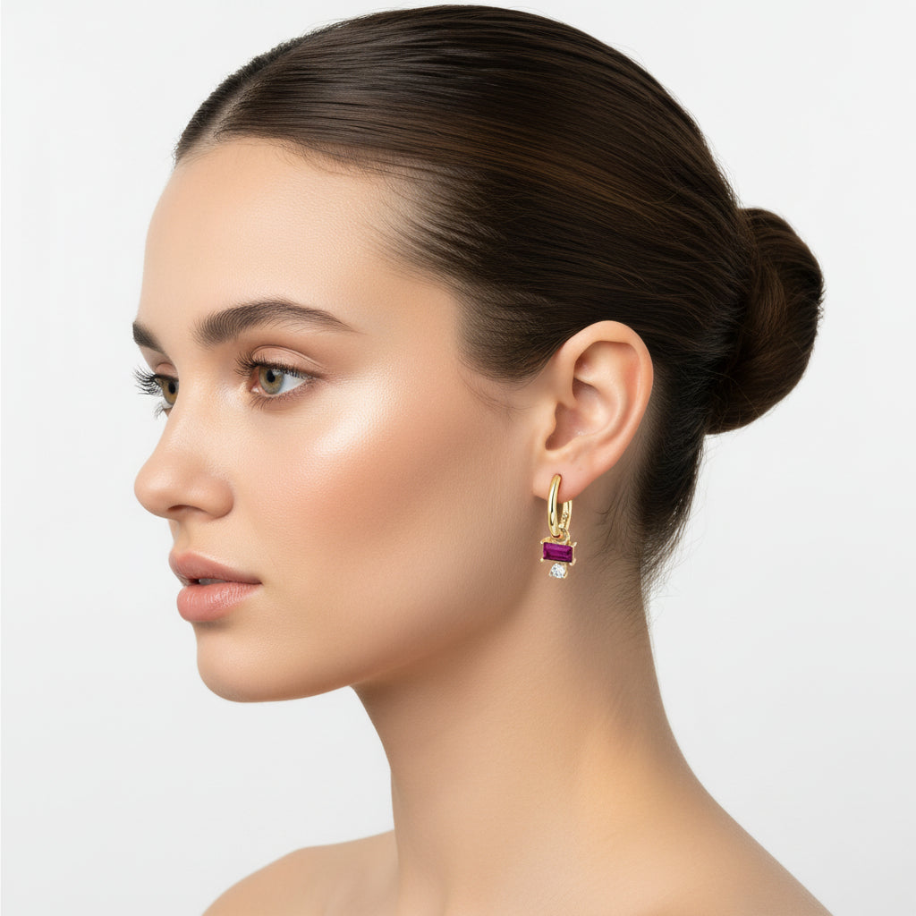 Ruby Drop Hoop Earrings