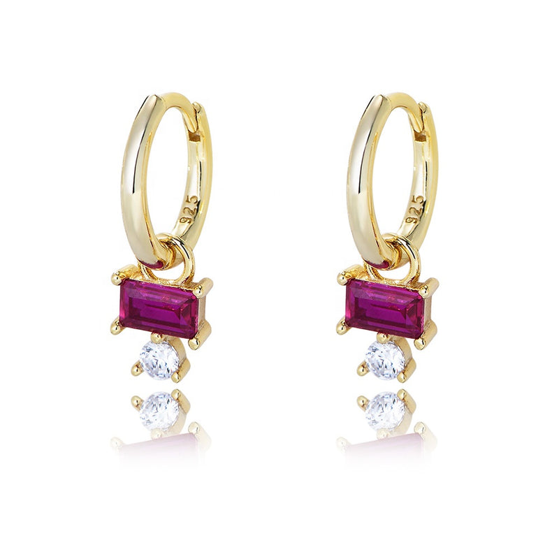 Ruby Red Drop Hoop Earrings, gold plated 925 silver — Aurilyn