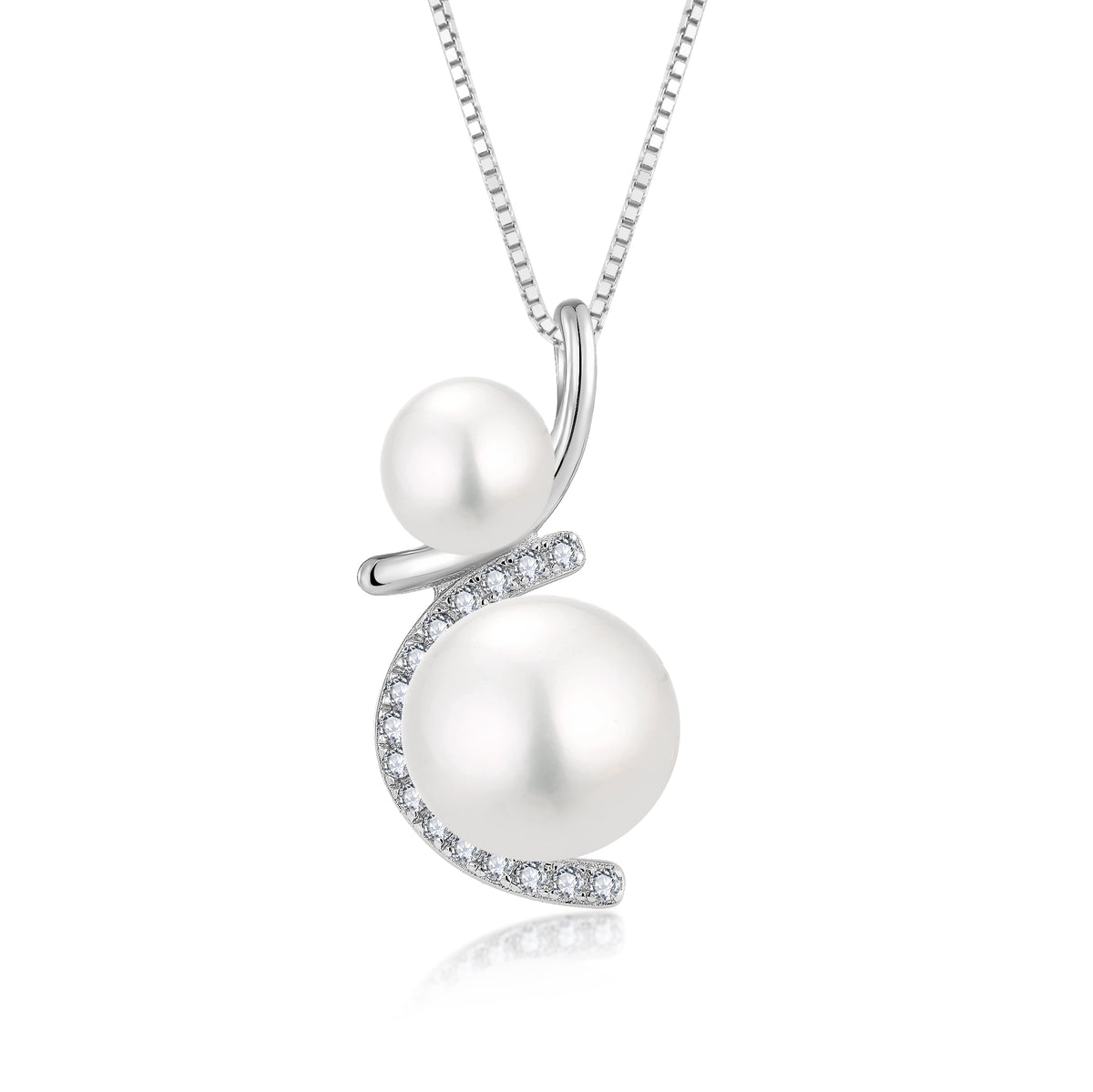 Double Pearl Pave Curve Pendant, freshwater pearls silver — Aurilyn