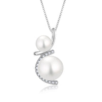 Double Pearl Pave Curve Pendant, freshwater pearls silver — Aurilyn
