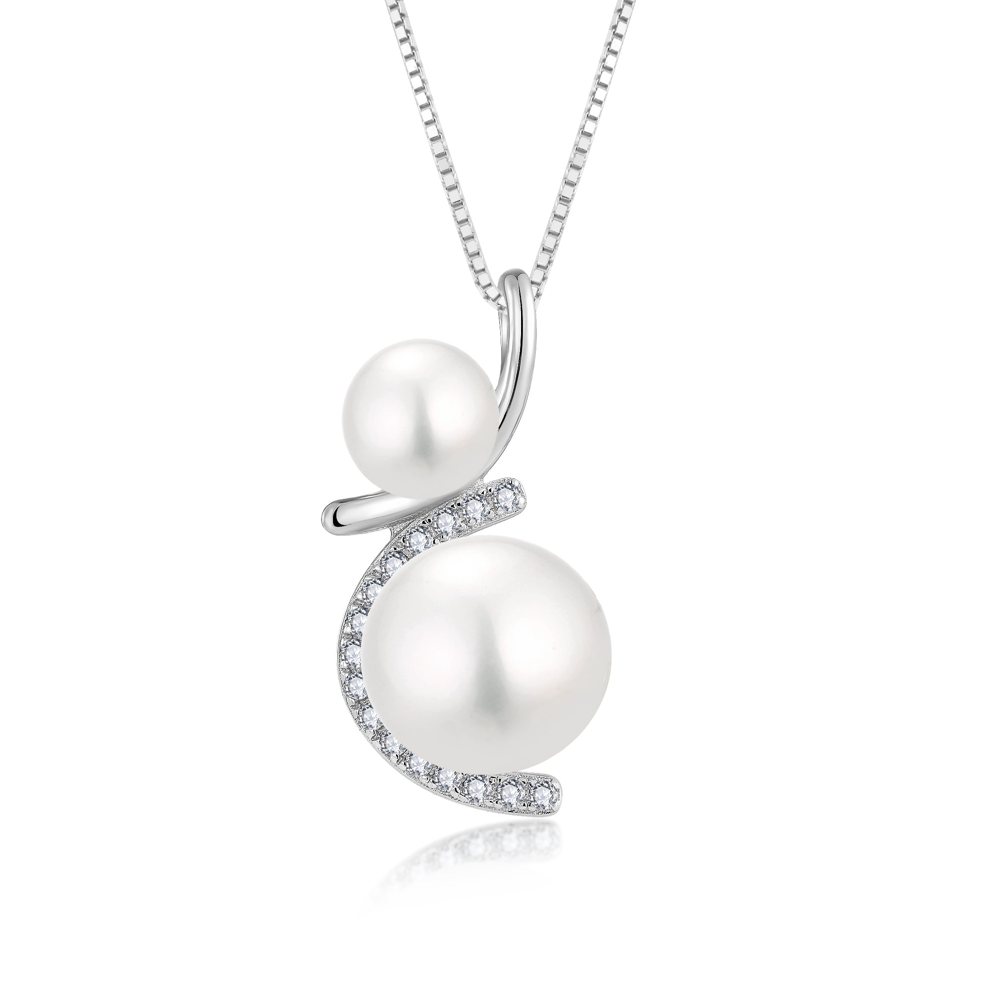 Aurilyn Double Pearl Pave Curve Necklace