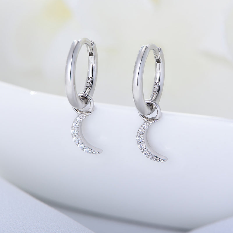 Crescent Moon Drop Hoop Earrings