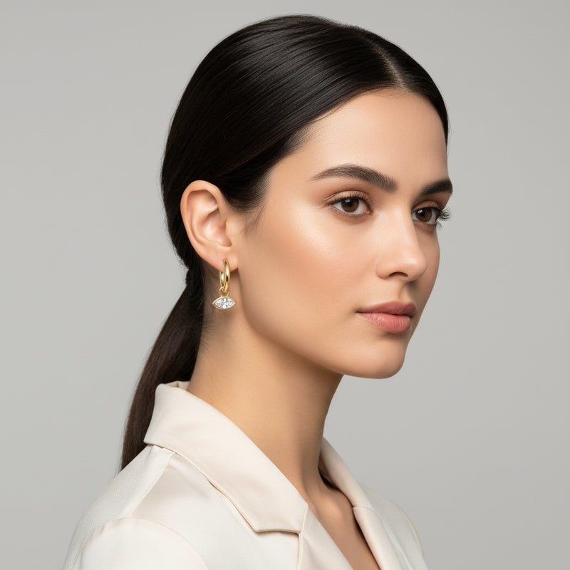 Marquise CZ Drop Hoop Earrings