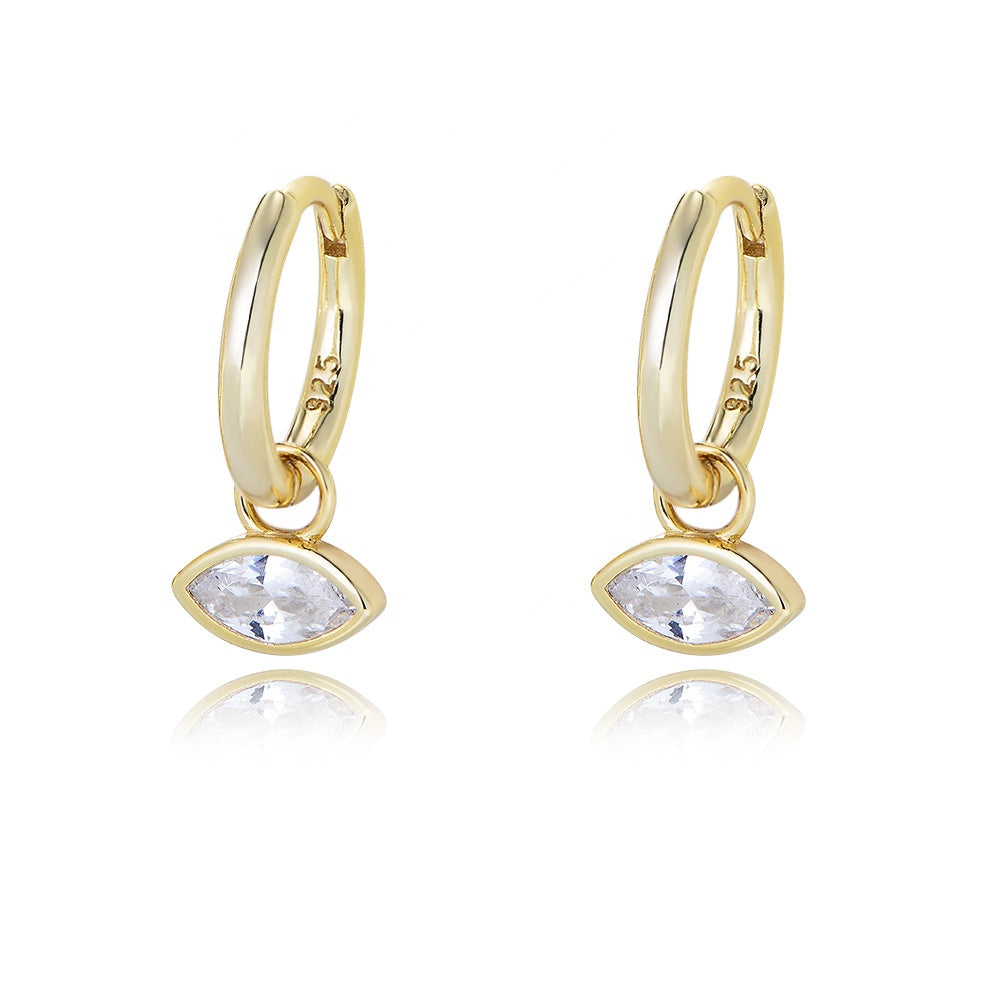 Marquise CZ Drop Hoop Earrings, gold plated 925 silver — Aurilyn