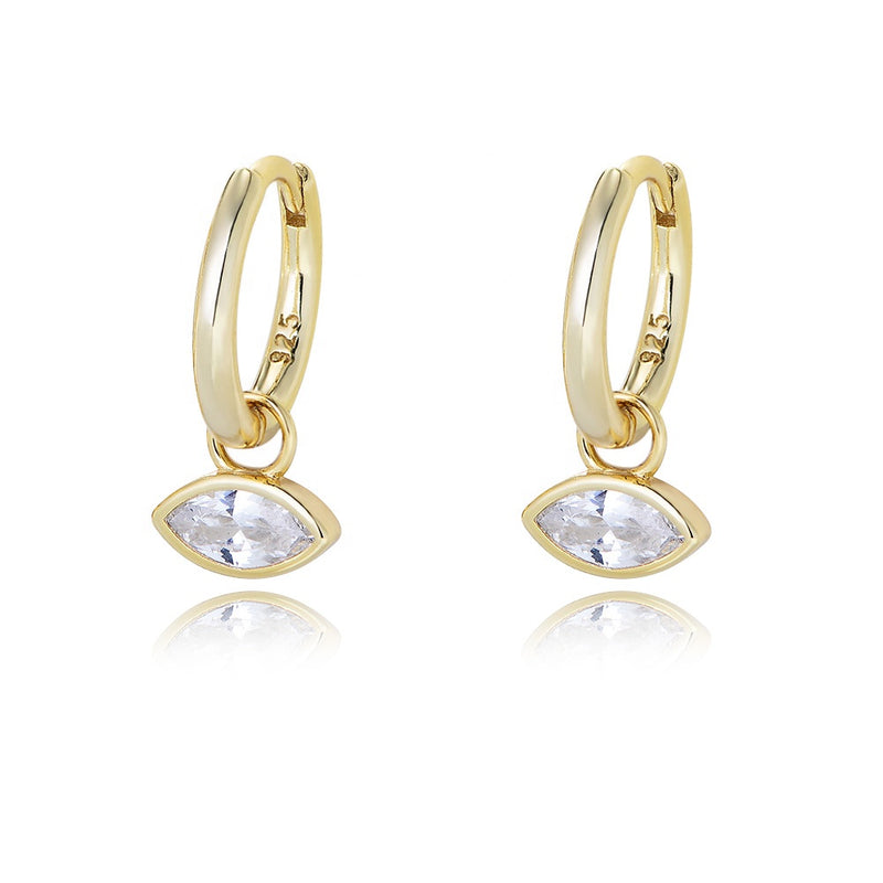 Marquise CZ Drop Hoop Earrings, gold plated 925 silver — Aurilyn