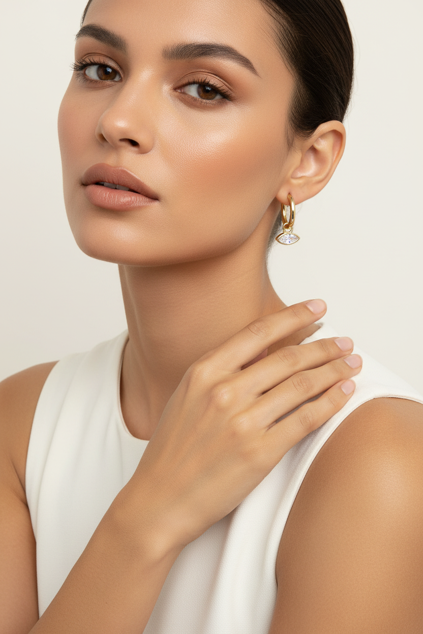 Aurilyn Marquise CZ Drop Hoop Earrings