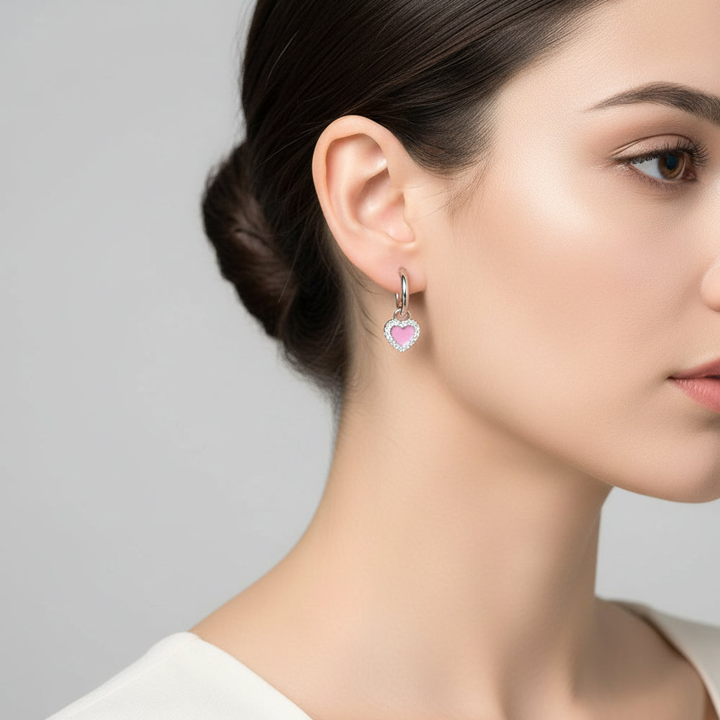 Aurilyn Pink Enamel Heart Hoop Earrings